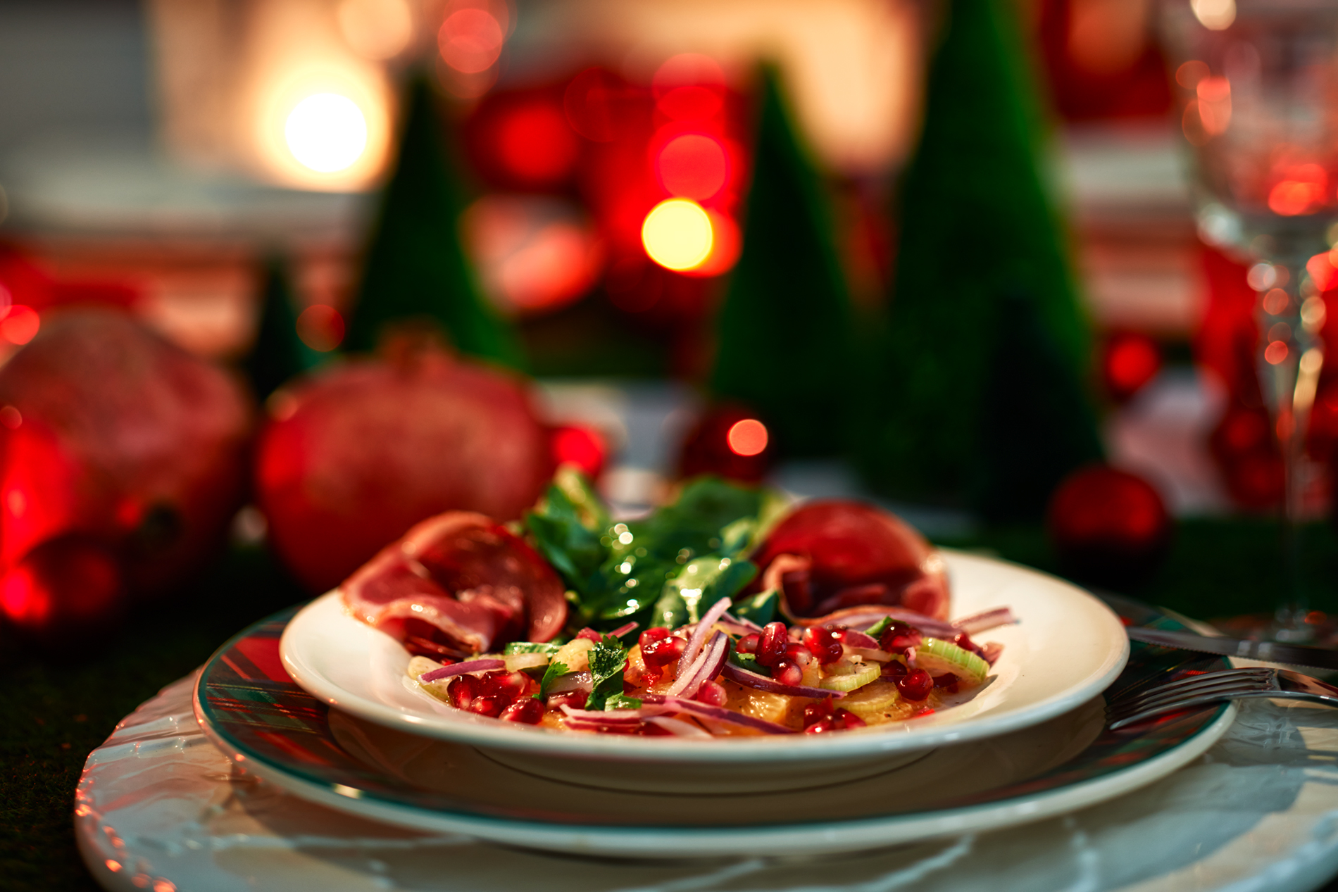 Orangen-Carpaccio mit Granatapfel und Gänsebrust